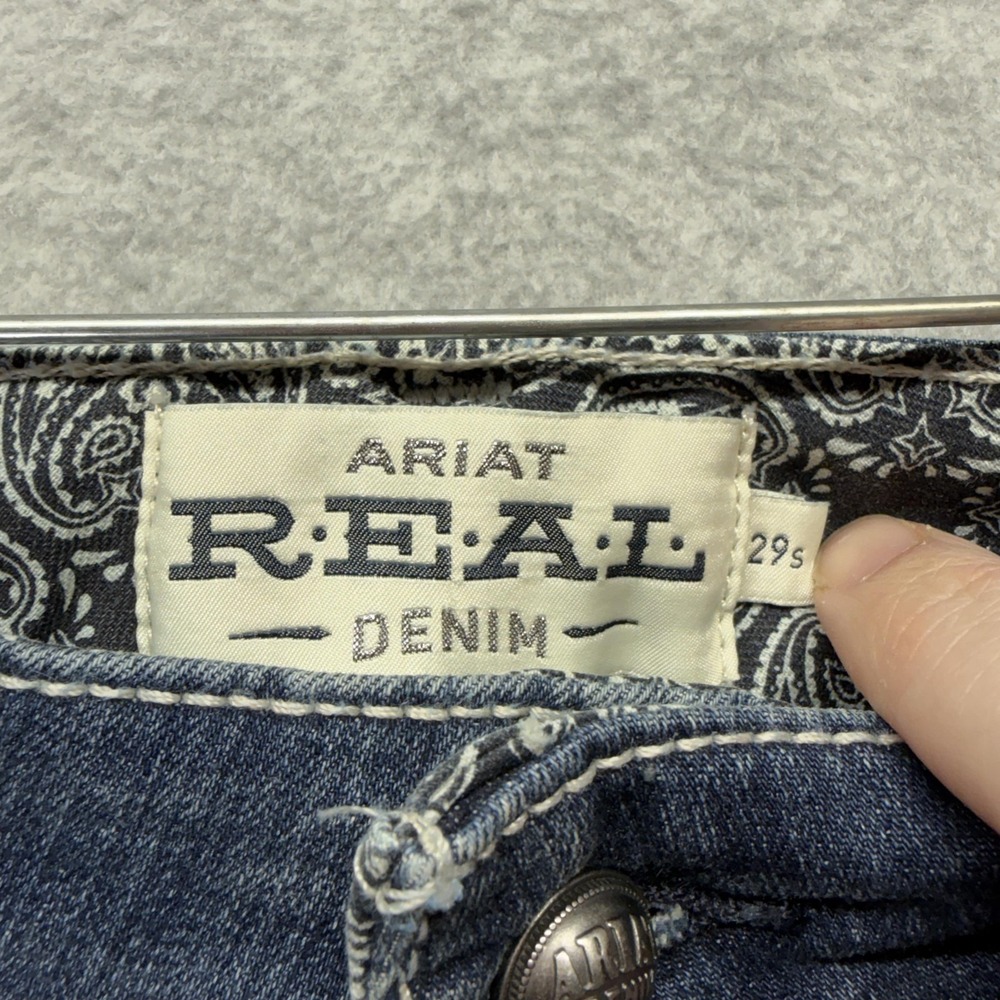 Ariat R.E.A.L. Straight Icon Jeans Womens 29S Blue Rainstorm Embroidered Stretch - Picture 2 of 8